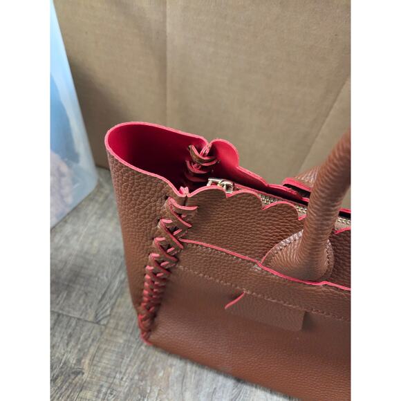 PINK HALEY Deep Mauve Brown Pink Tote Handbag Zip Top Purse Faux Leather - Picture 3 of 12